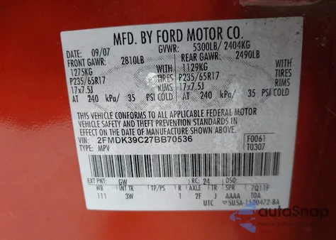 2007 Ford Edge Sel Plus z USA, uszkodzony, nr VIN 2FMDK39C27BB70536